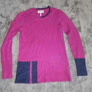 Nic & Zoe 100% Cashmere Sweater, Fuschia & Navy, XS, Jagged Hem, Long Sleeve